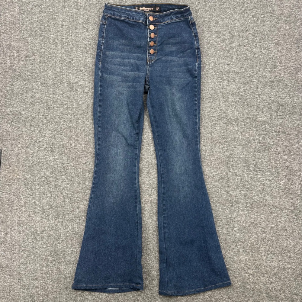 Dollhouse Womens High Rise Button Fly Flare Jeans Medium Wash Size‎ 5/6